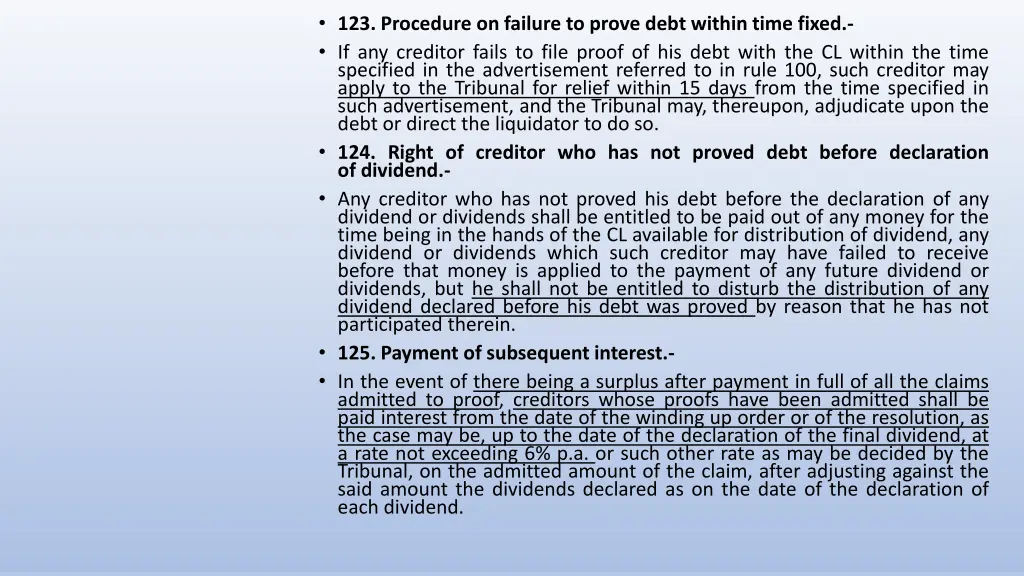 123 procedure on failure to prove debt within