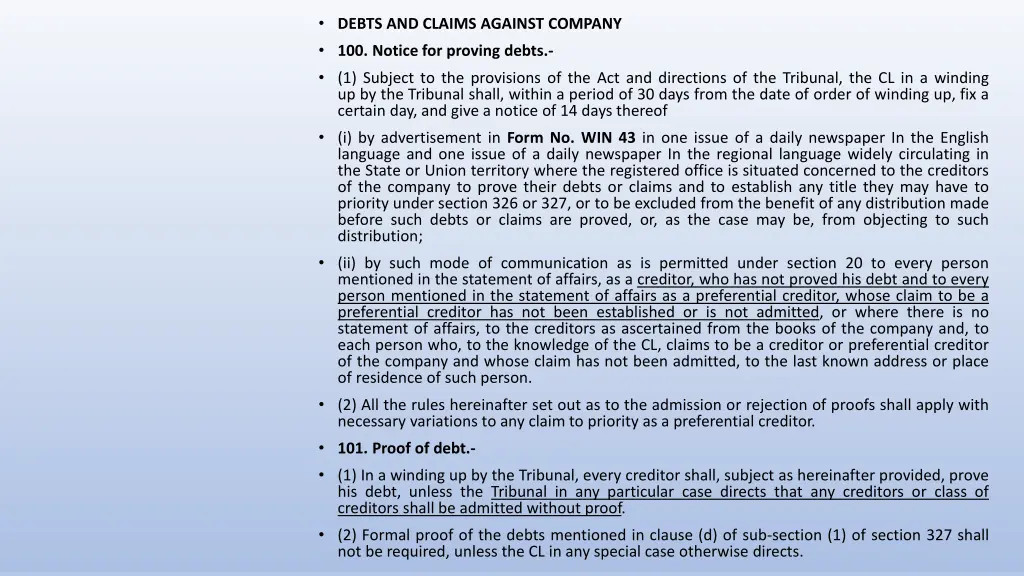 debts and claims against company 100 notice