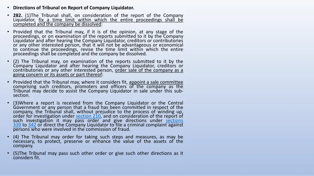 directions of tribunal on report of company