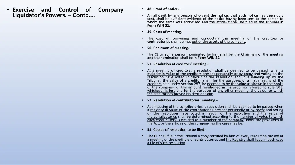 exercise and control of company liquidator 1