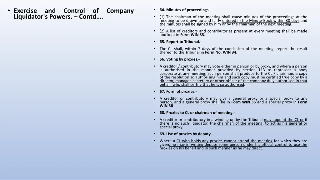 exercise and control of company liquidator 4