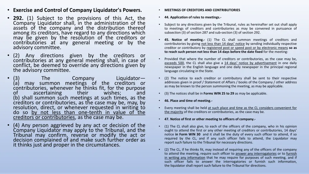 exercise and control of company liquidator