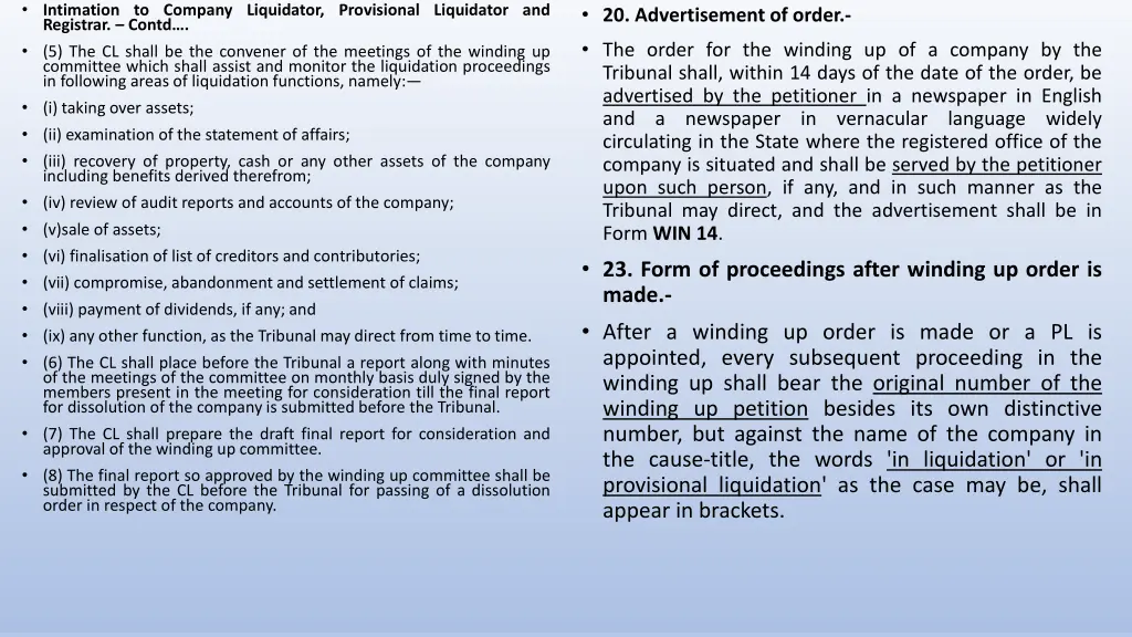 intimation to company liquidator provisional