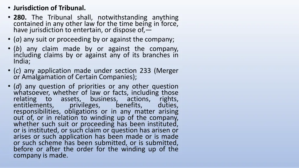 jurisdiction of tribunal 280 the tribunal shall