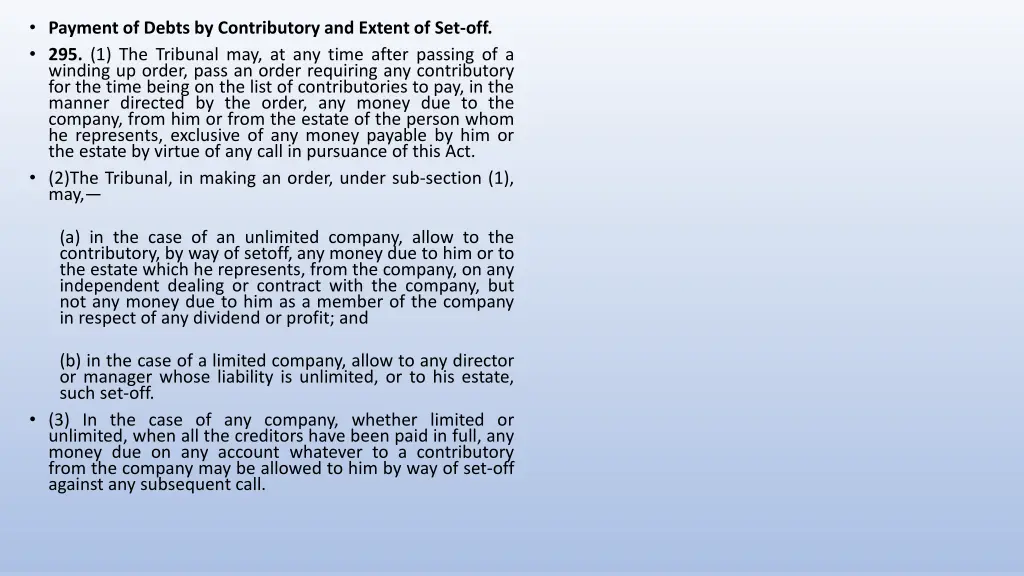 payment of debts by contributory and extent