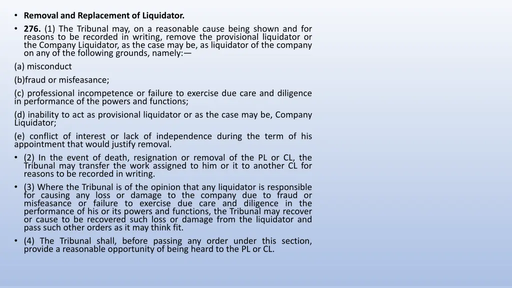 removal and replacement of liquidator