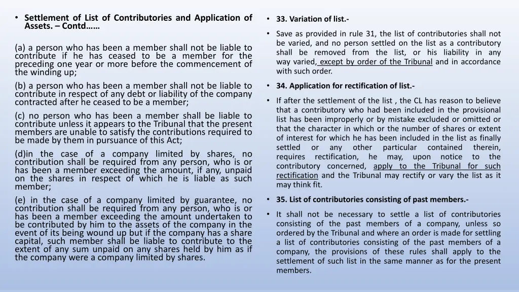 settlement of list of contributories 1