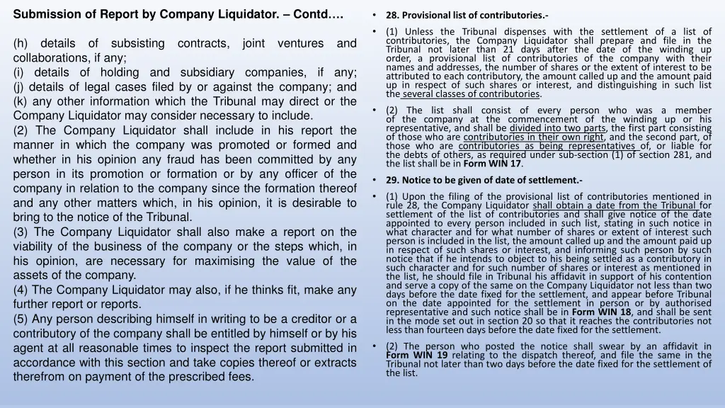 submission of report by company liquidator contd