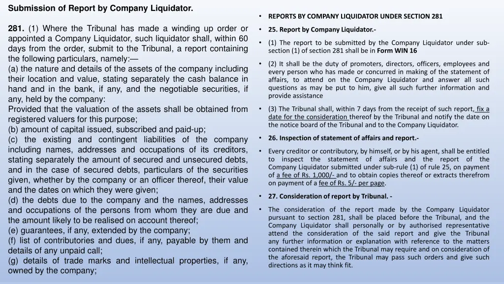 submission of report by company liquidator