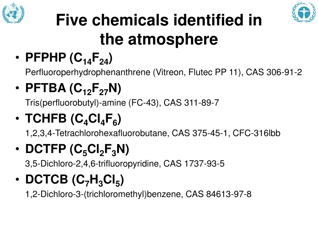 five chemicals identified in the atmosphere pfphp