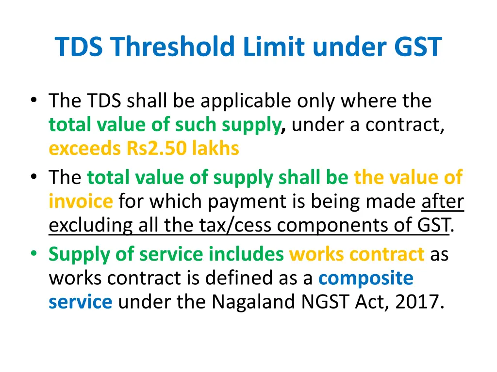 tds threshold limit under gst