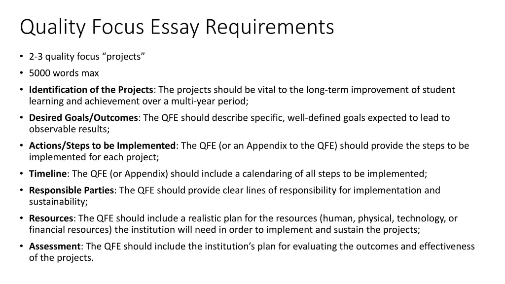 quality focus essay requirements