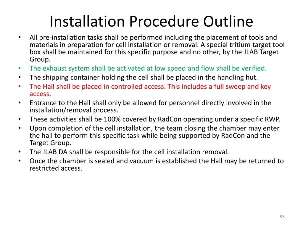 installation procedure outline