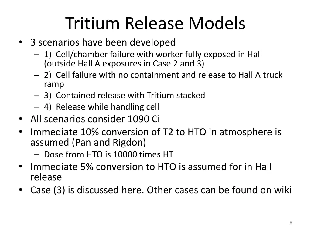 tritium release models 3 scenarios have been