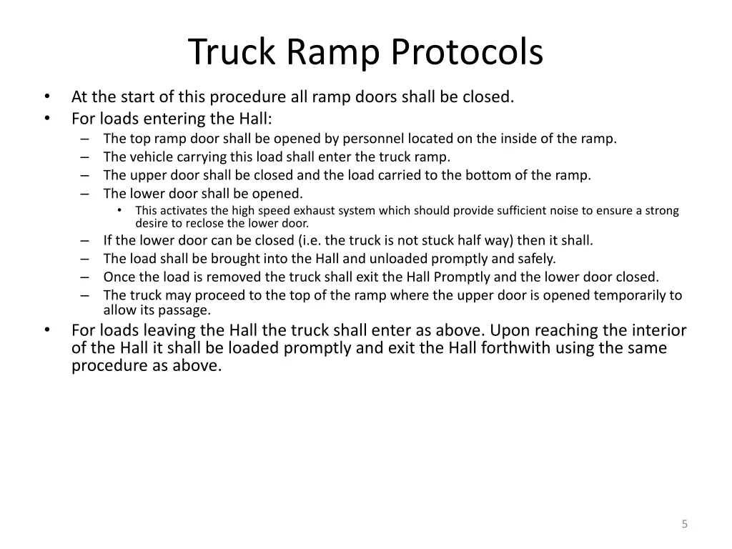 truck ramp protocols