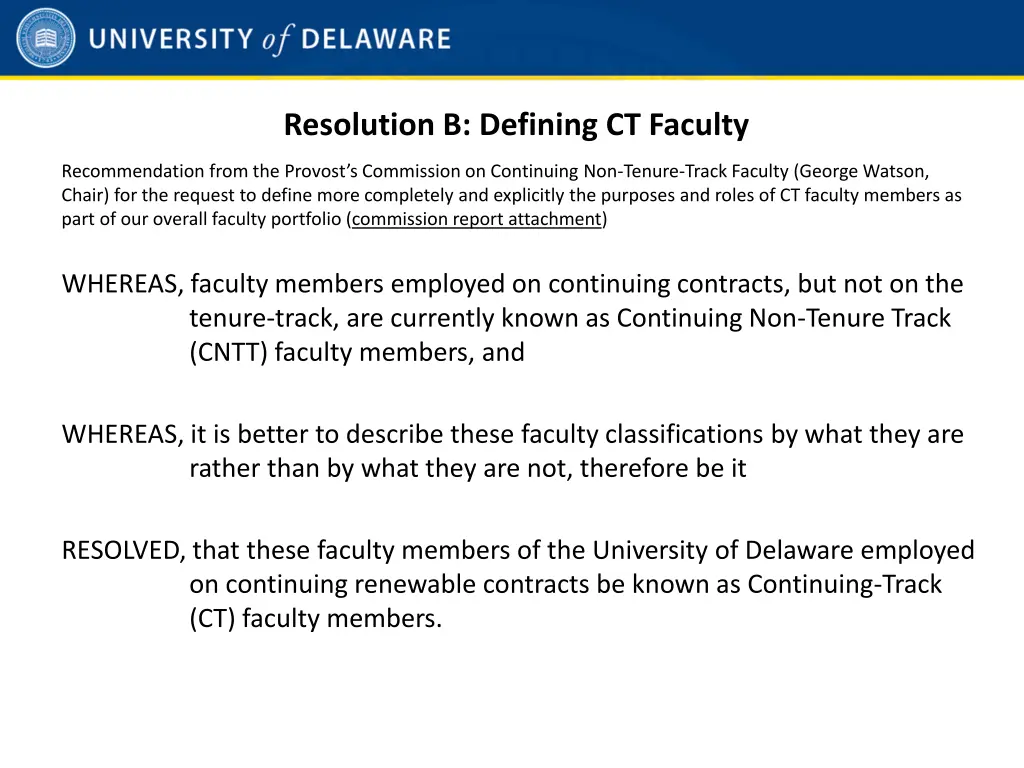 resolution b defining ct faculty