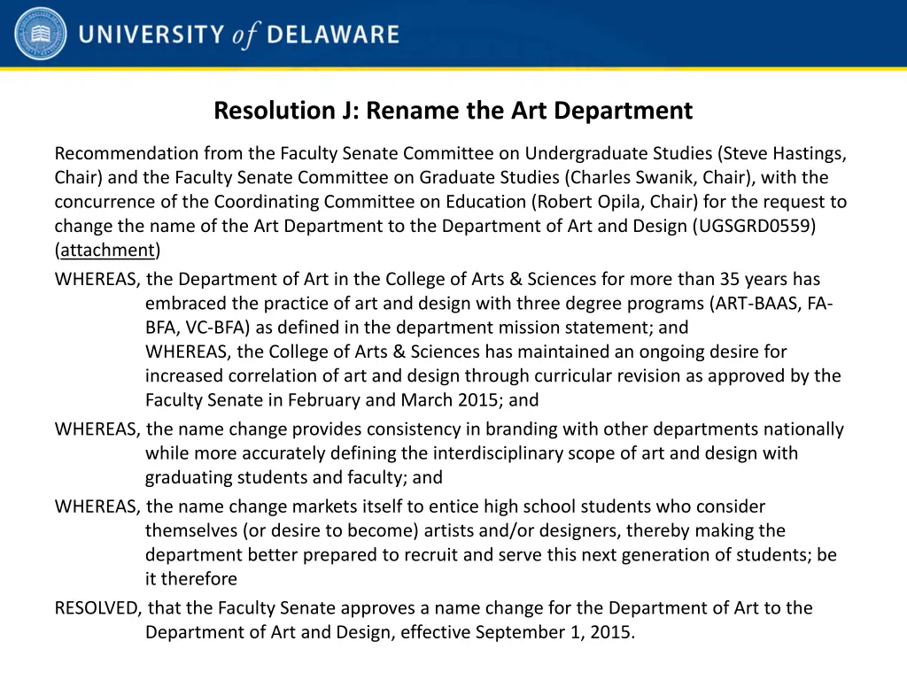 resolution j rename the art department