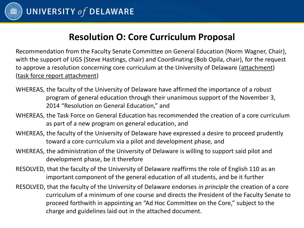 resolution o core curriculum proposal