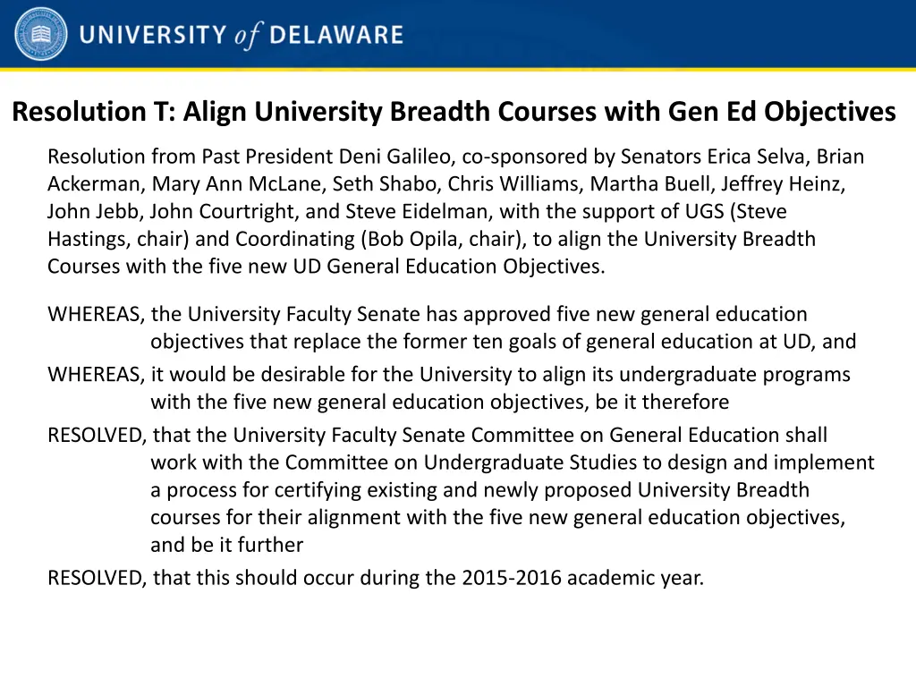 resolution t align university breadth courses