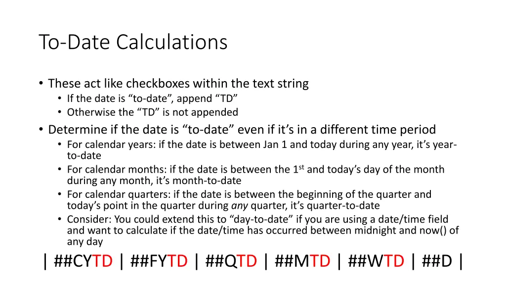 to date calculations