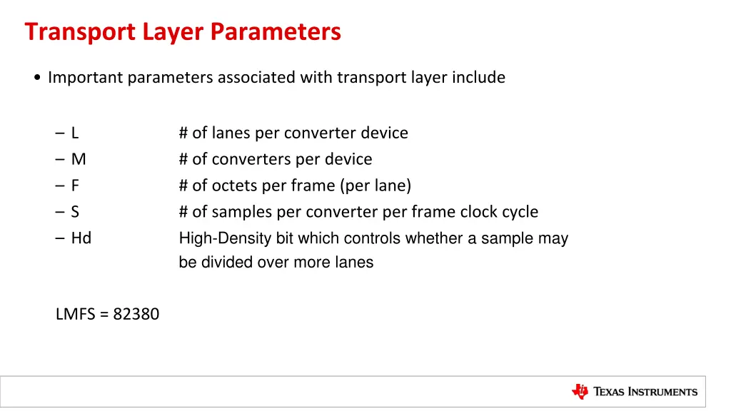 transport layer parameters