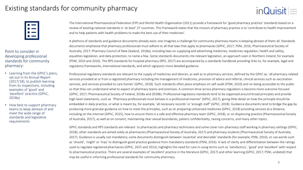 existing standards for community pharmacy