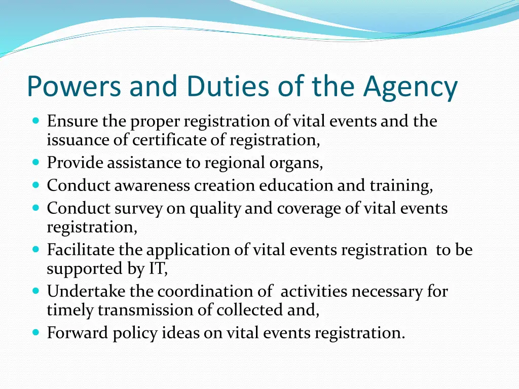 powers and duties of the agency