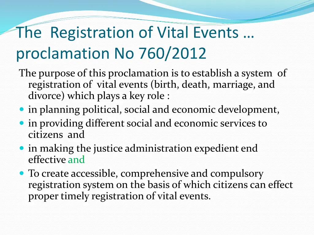 the registration of vital events proclamation