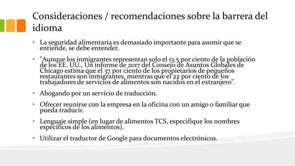 consideraciones recomendaciones sobre la barrera