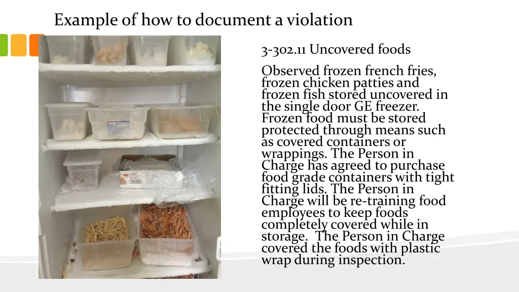 example of how to document a violation