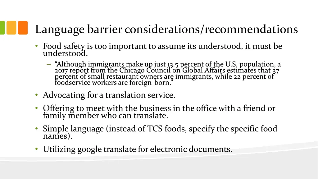 language barrier considerations recommendations