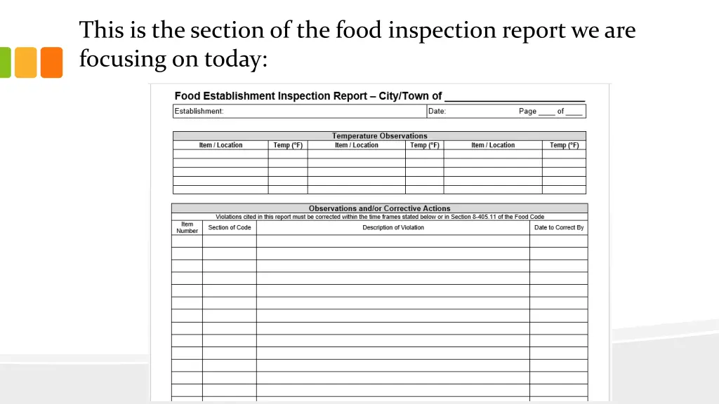 this is the section of the food inspection report