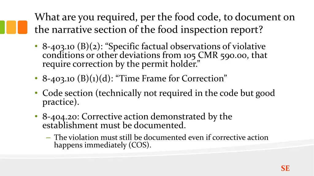 what are you required per the food code