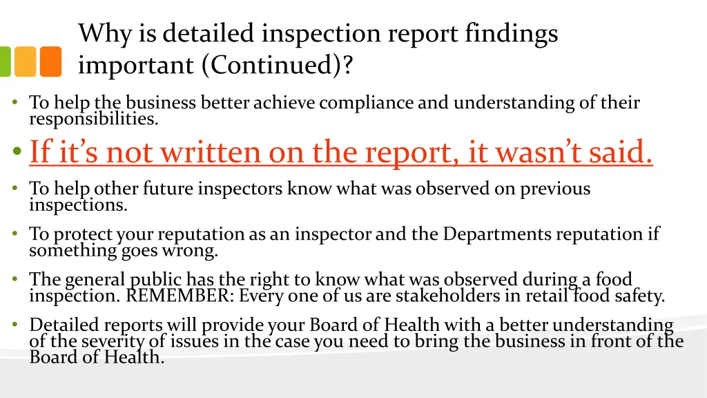 why is detailed inspection report findings 1