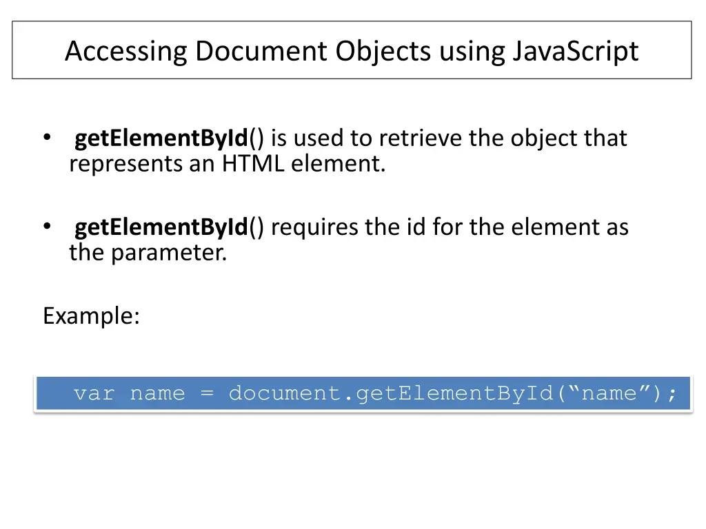 accessing document objects using javascript