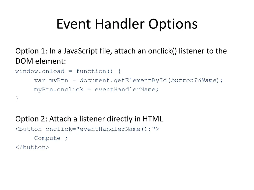 event handler options