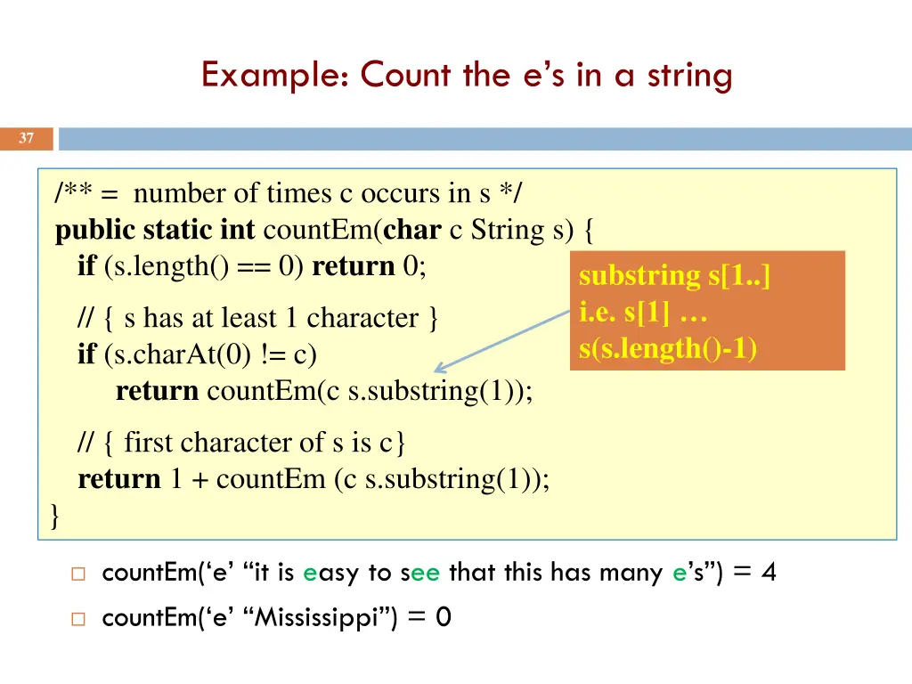 example count the e s in a string