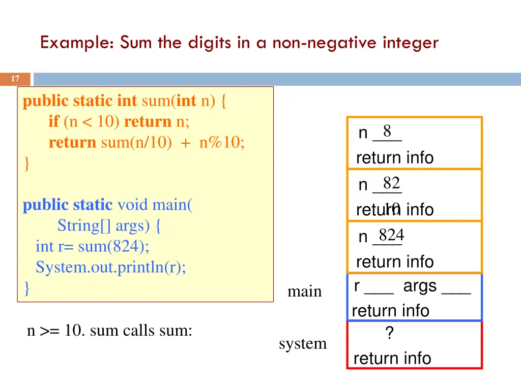 example sum the digits in a non negative integer 3