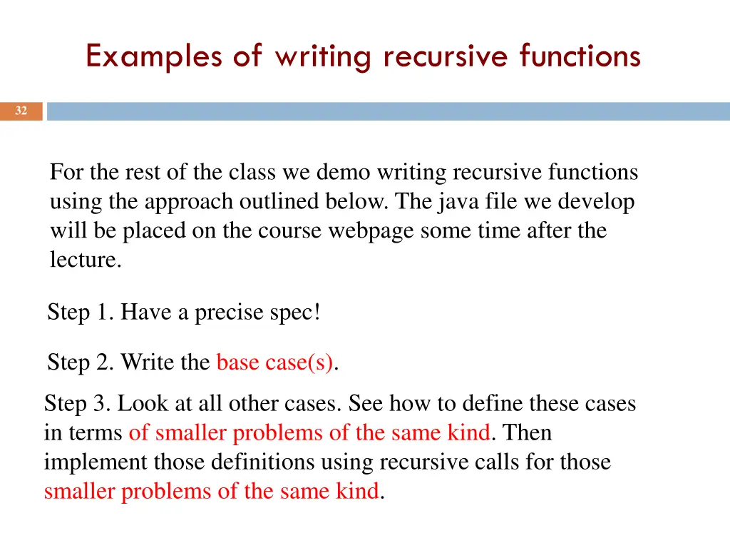 examples of writing recursive functions