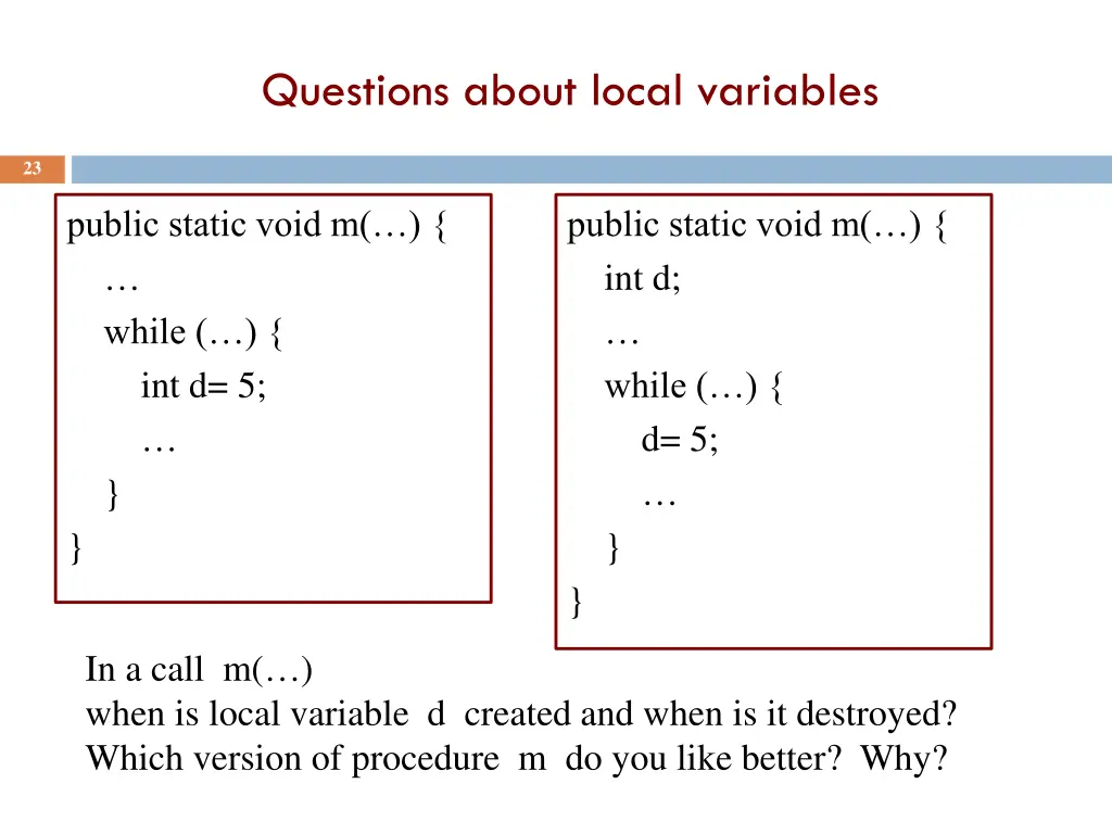 questions about local variables