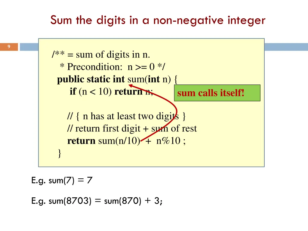 sum the digits in a non negative integer