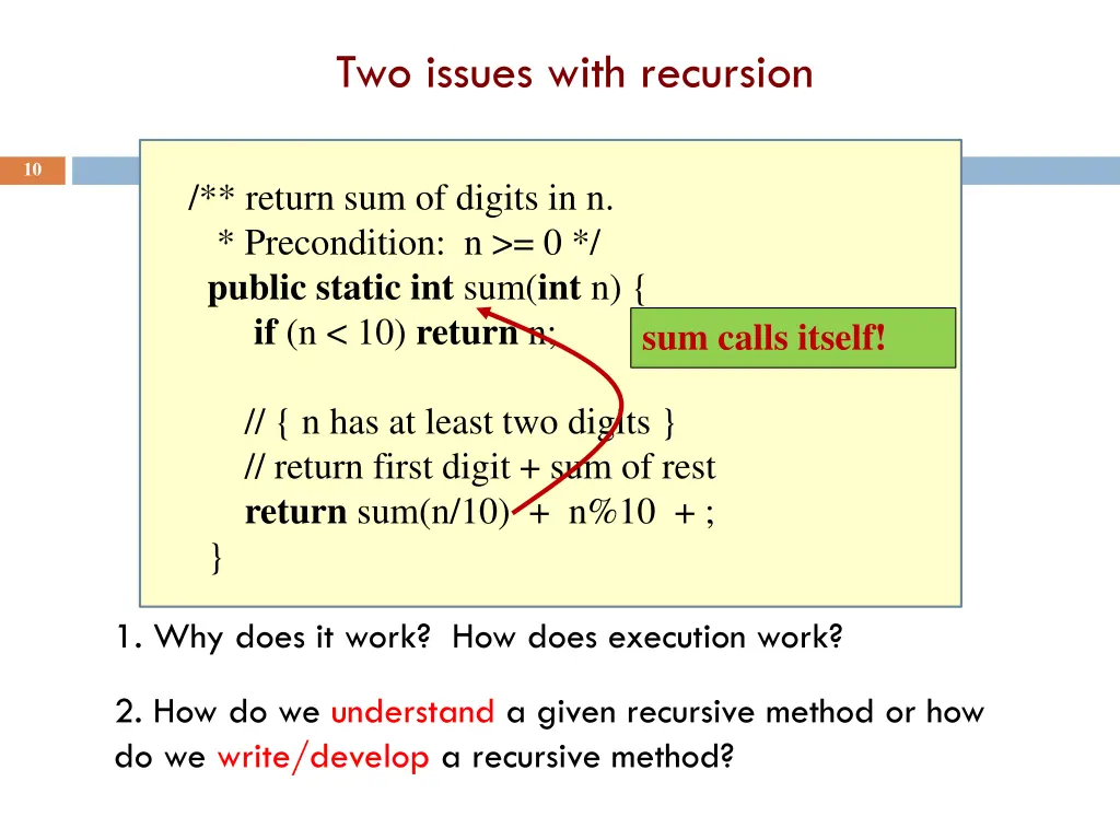 two issues with recursion