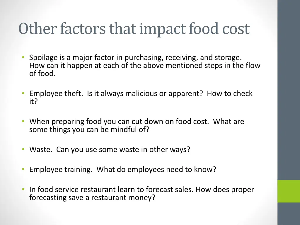 other factors that impact food cost