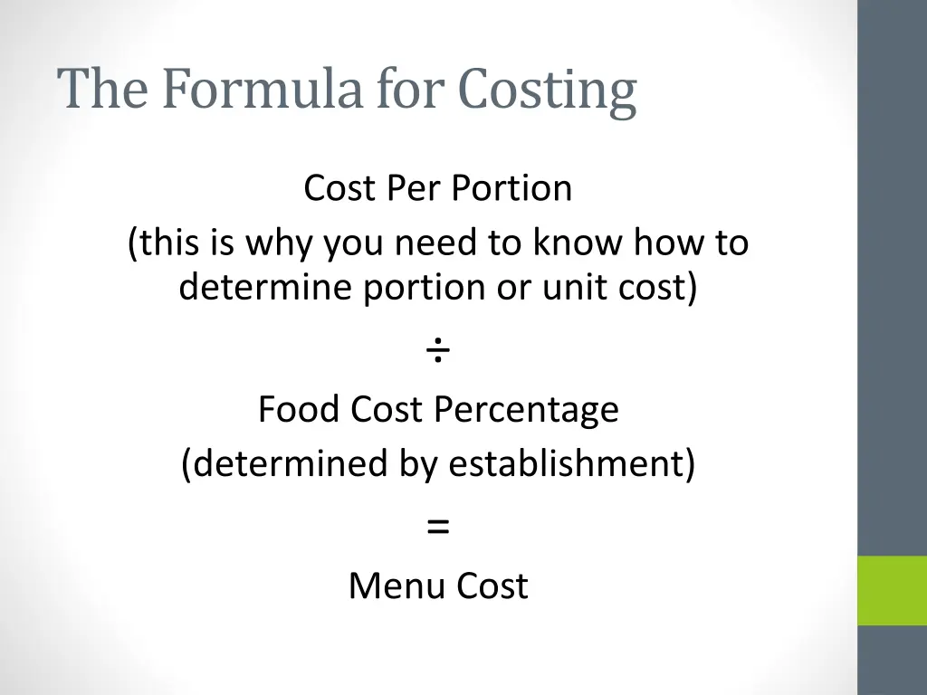 the formula for costing