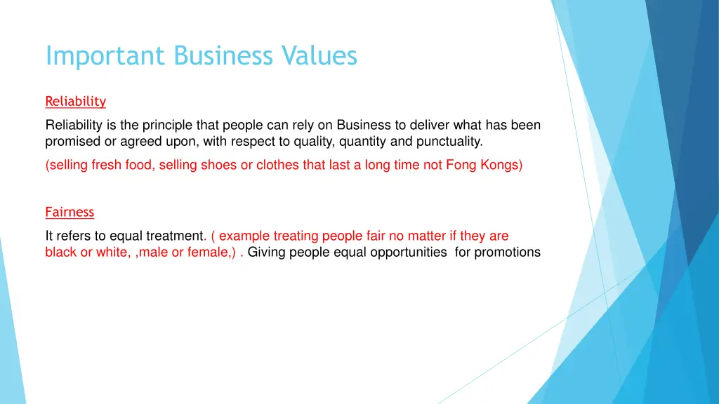 important business values