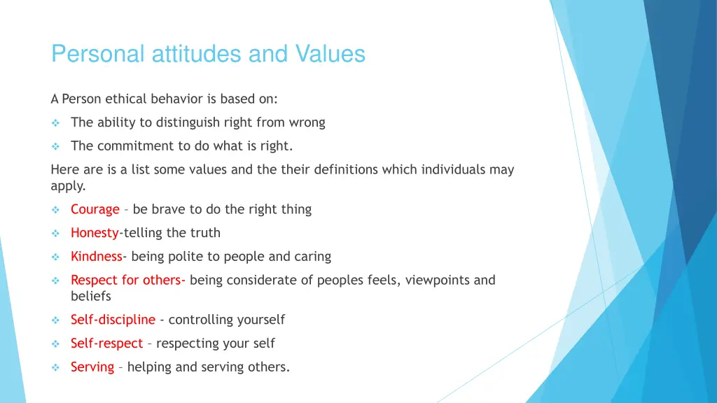 personal attitudes and values