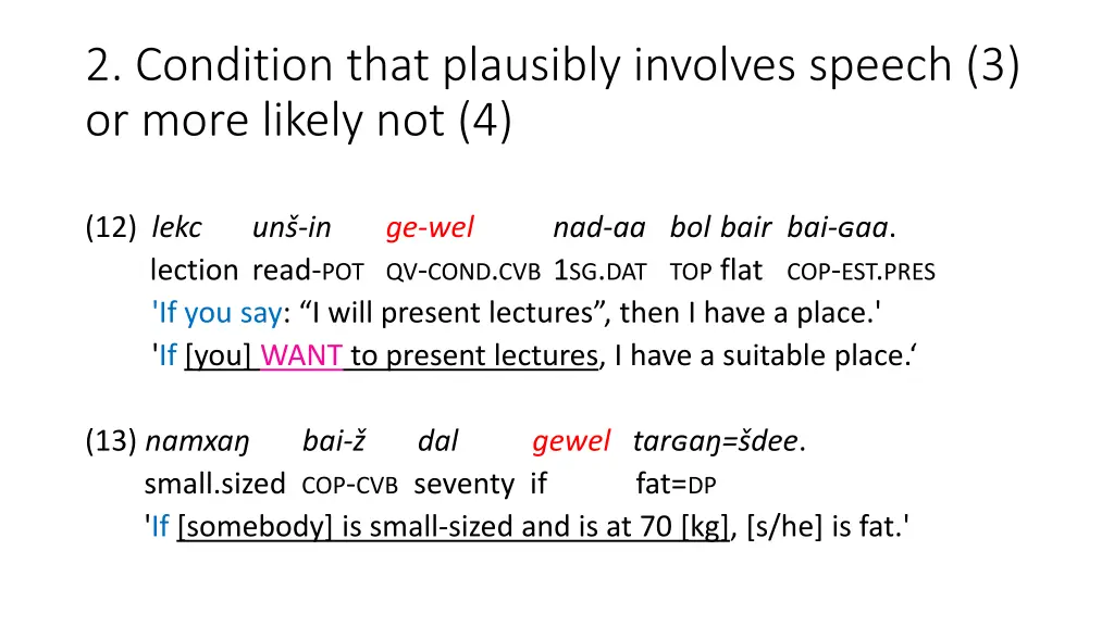 2 condition that plausibly involves speech