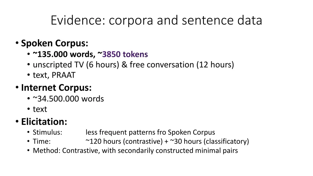 evidence corpora and sentence data