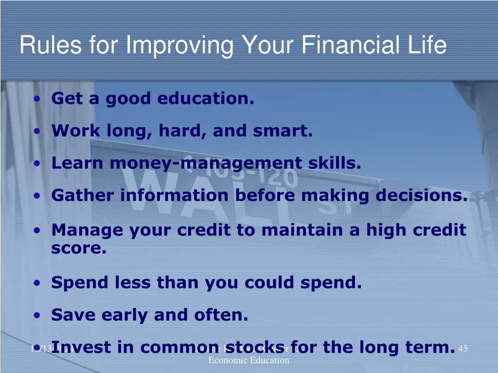 rules for improving your financial life