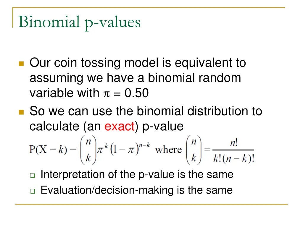 binomial p values